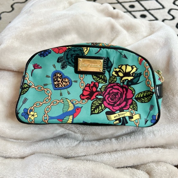 Betsey Johnson Handbags - Betsey Johnson Teal Floral Cosmetic Bag